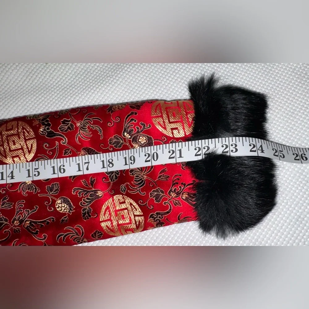Chinese Silk Blend Jacket Rabbit Fur Collar Red Tailored blazer sz L /US Small - Picture 7 of 14